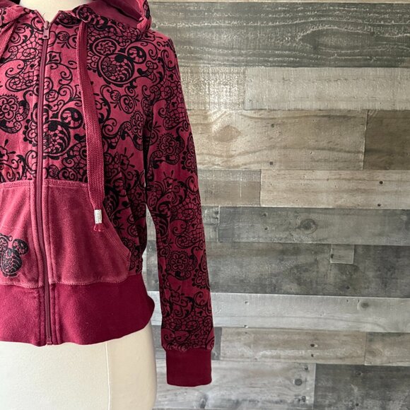 Disney Parks Mickey Mouse zip up hoodie small cranberry floral boho Disneyland - Picture 3 of 13